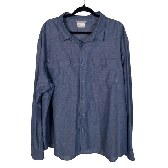 Columbia Other - Columbia Mens XXL Omni Wick Button Down Long Sleeve Rip Stop Shirt Navy Blue EUC